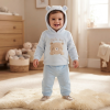 N34608:  Baby Blue Bear Hooded Plush Fleece Top & Jog Pant Set (6-24 Months)
